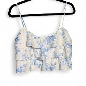 Altar'd State size‎ S blue floral ruffled crop top